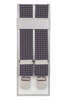 Grey Polka Dot Trouser Braces With Large Clips